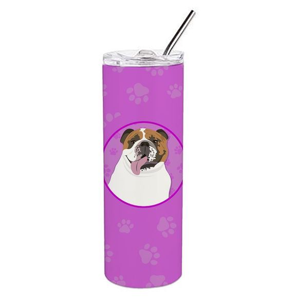 English Bulldog Tricolor #1 Stainless Steel 20 oz Skinny Tumbler, Pink - Picture 1 of 4